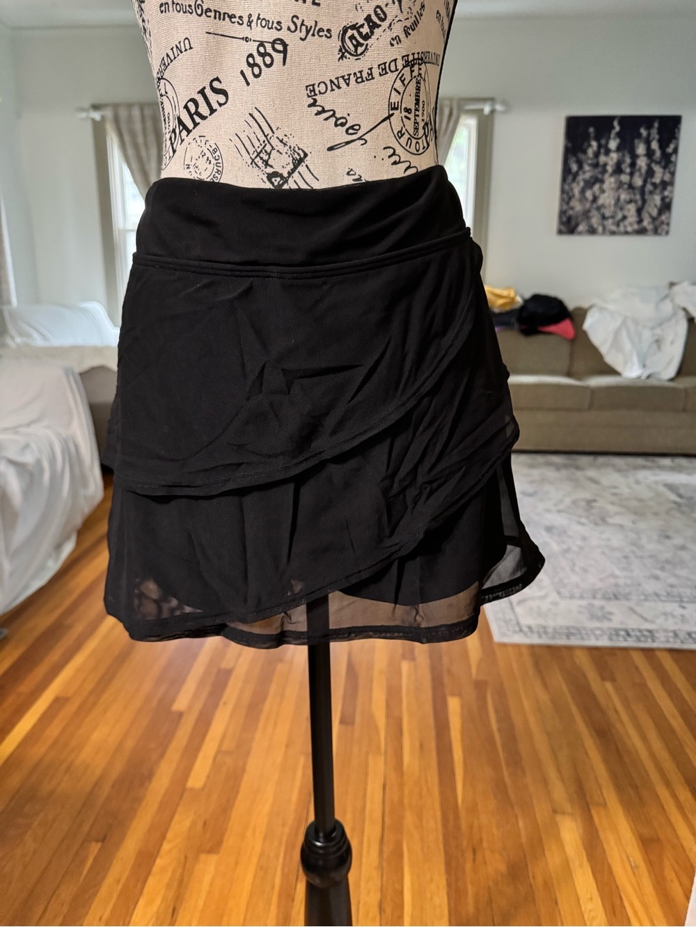 Coco Reef Plus Size Black Swim Skirt Skort 2X Sheer Overlay